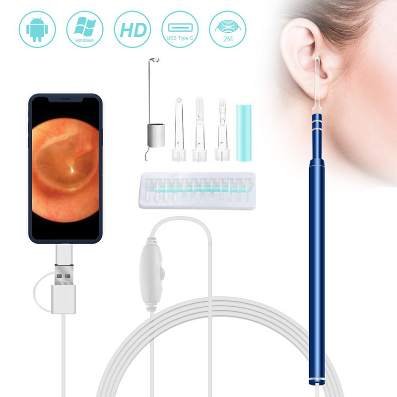 Caméra étanche à l'eau avec outil de nettoyage de cire à oreille 3 en 1 avec 6 DEL réglables, compatible avec Android et iOS